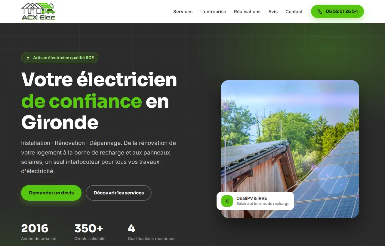 Aperçu du site ACX Elec