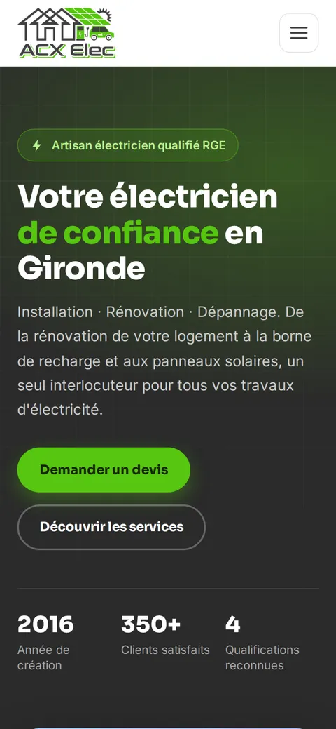 Le site ACX Elec sur téléphone