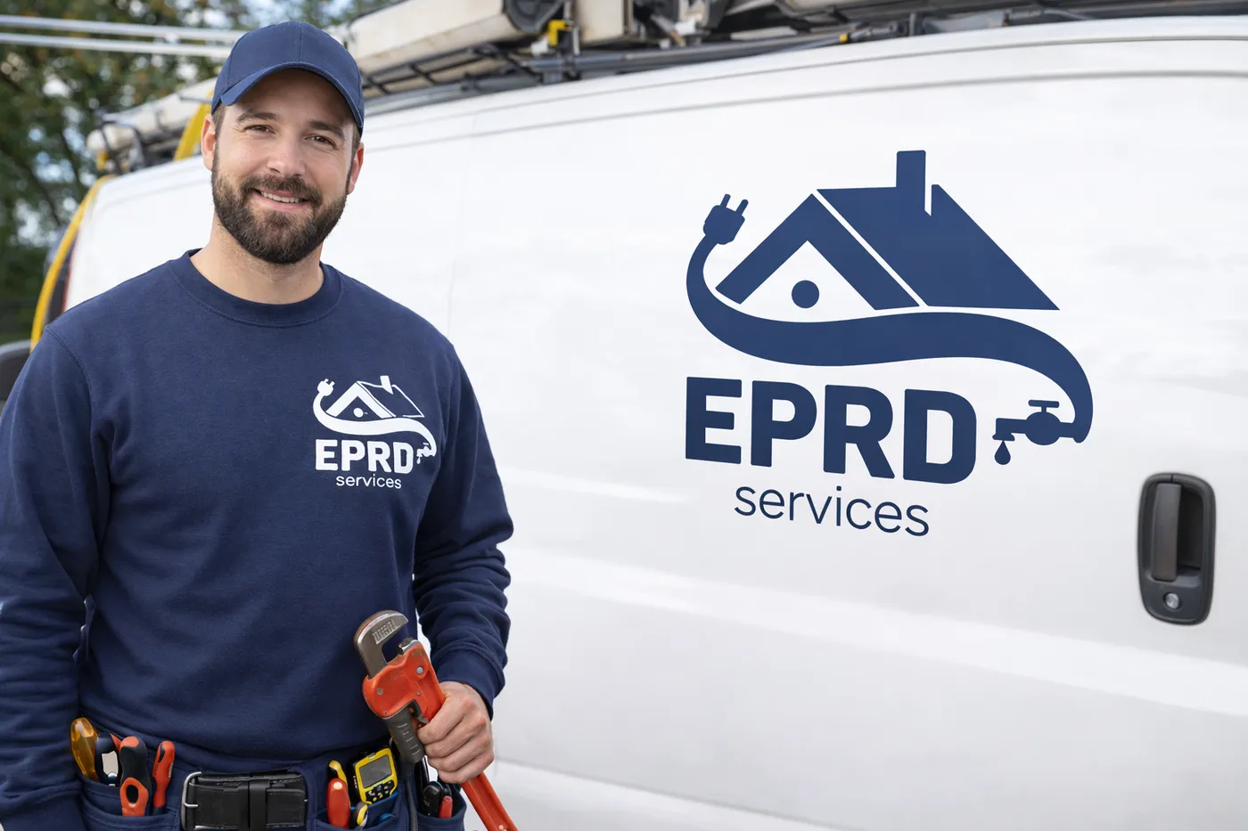 Artisan EPRD Services devant son véhicule